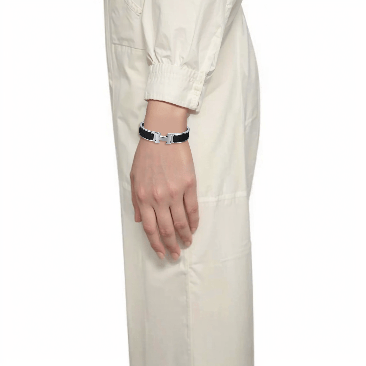 (Women) HERMES Palladium-Plated H Logo Bracelet Black/Silver H700001FP01 圖 7