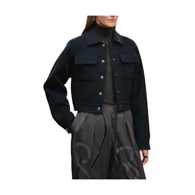 (Women) HERMES Palladium-Plated Metal Snap Jacket for Women Navy Blue Black. H5H0122DB5H