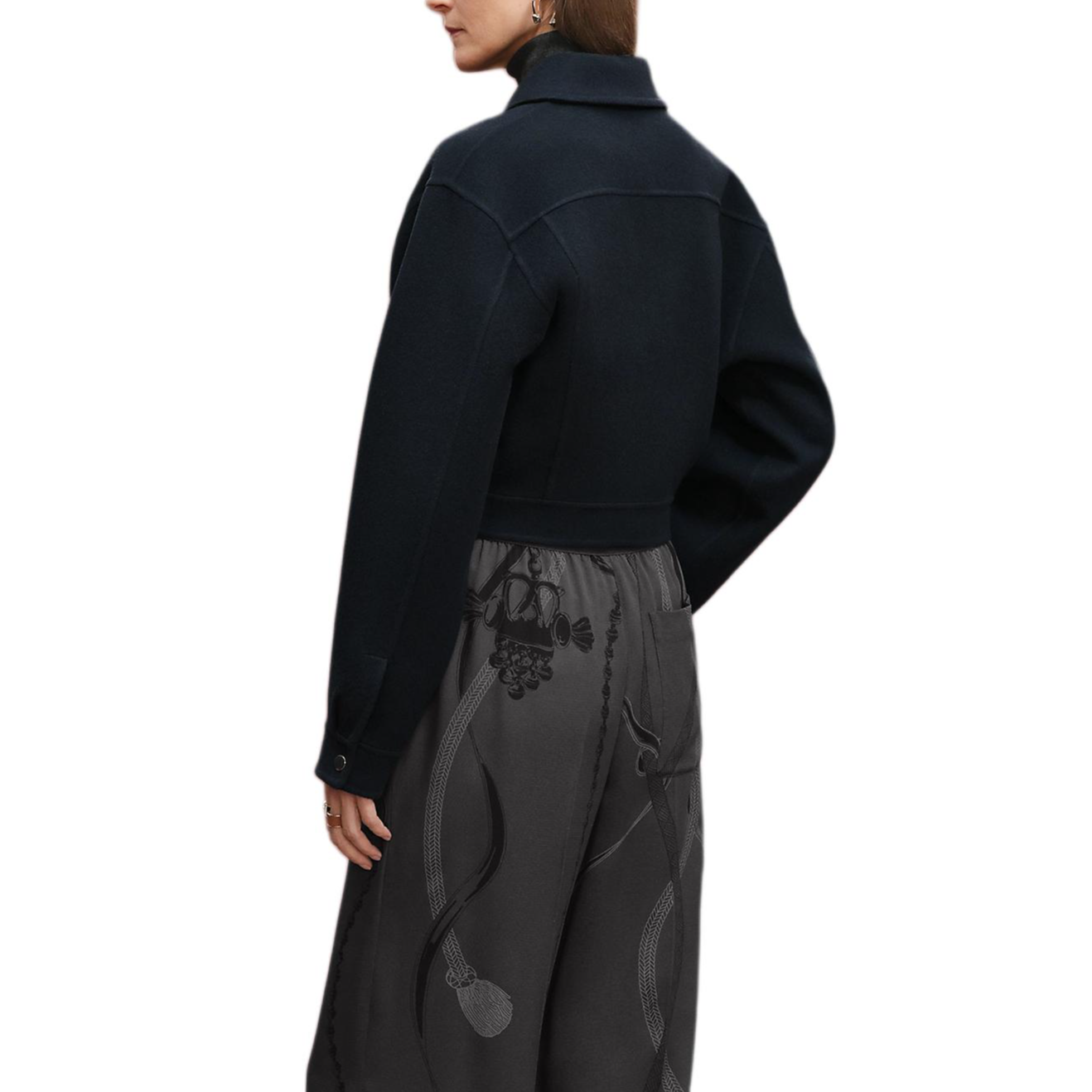 Lookbook (Women) HERMES Palladium-Plated Metal Snap Jacket for Women Navy Blue Black. H5H0122DB5H