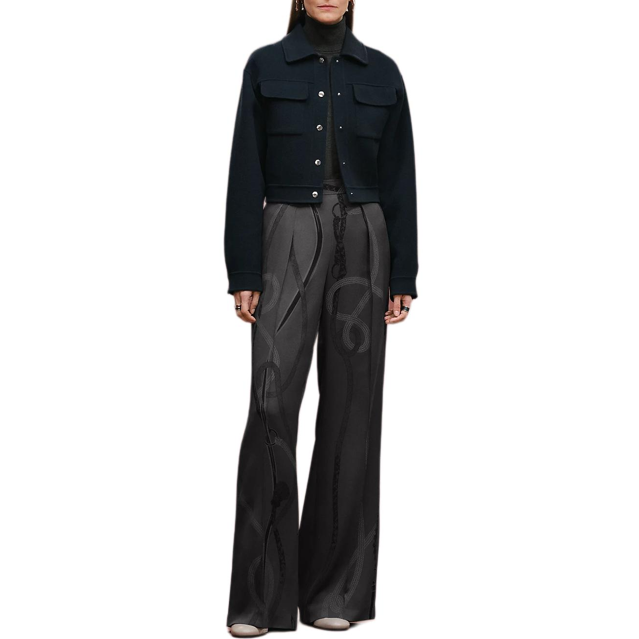 Shop (Women) HERMES Palladium-Plated Metal Snap Jacket for Women Navy Blue Black. H5H0122DB5H
