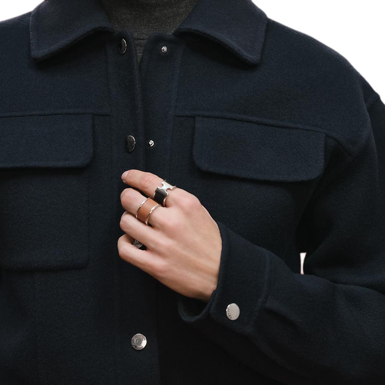 Sizing (Women) HERMES Palladium-Plated Metal Snap Jacket for Women Navy Blue Black. H5H0122DB5H