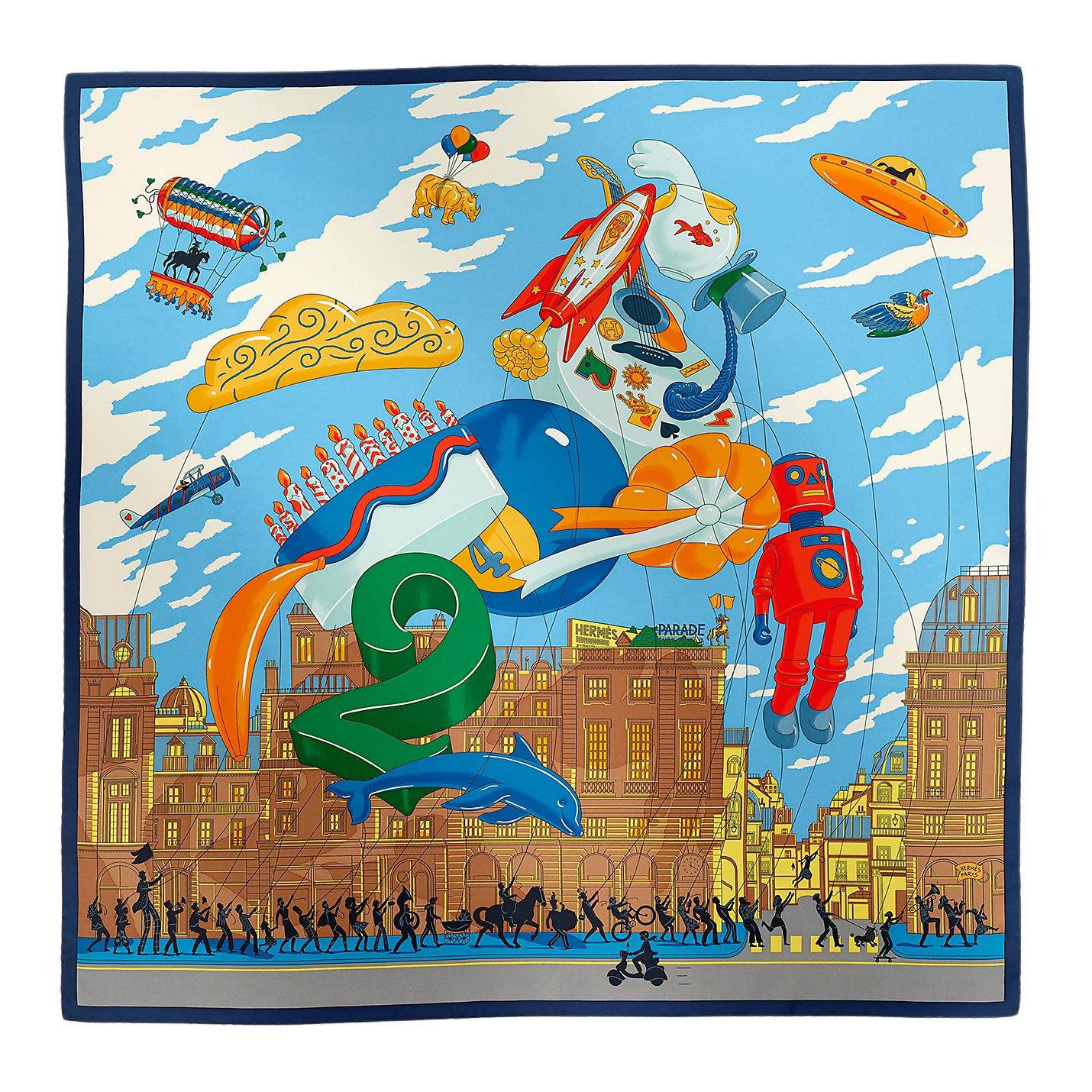(Women) HERMES Parade Pattern Decorative Silk Scarf for Women - Multicolor H004150S 01