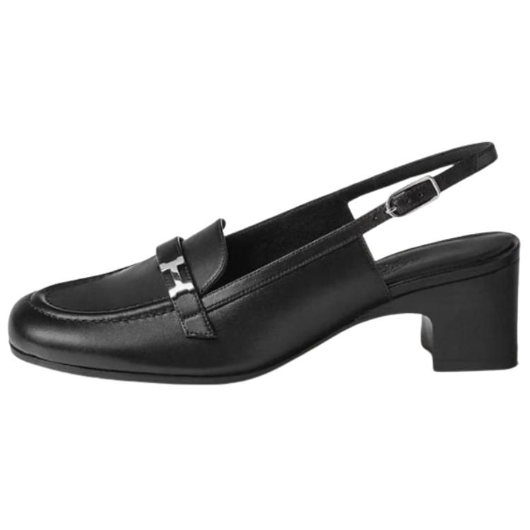 Buy (W) HERMÈS Paris 'Tacón Grueso Negro' H241046Z-02