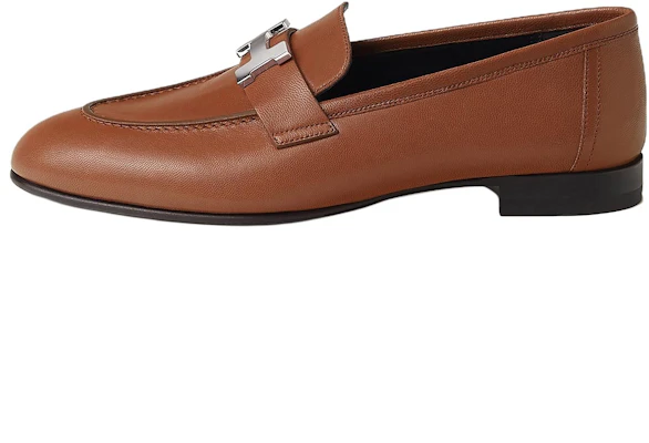 (Women) HERMES Paris Brown Leather Loafers with Round Toe & Metal Logo H172108Z 203 Buy (Women) HERMES Paris Brown Leather Loafers with Round Toe & Metal Logo H172108Z 203