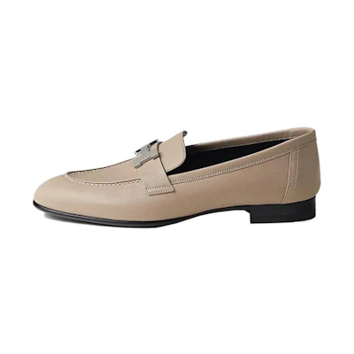 (W) HERMES Paris Leather Slip-On 'Beige' Casual Flat Shoes