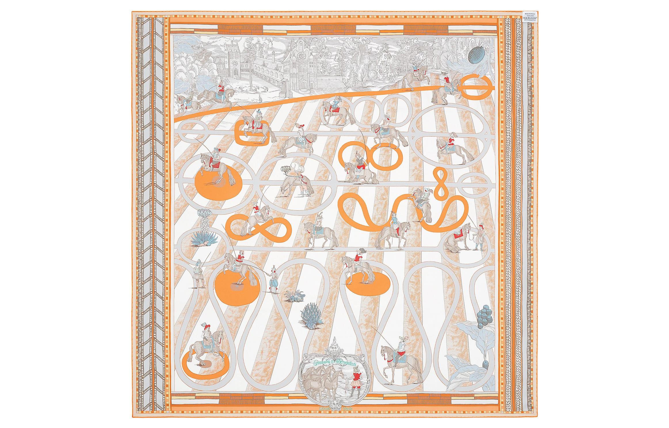 (Women) HERMES Passades et Serpentines Double-sided Scarf Orange/White/Blue Women. H903688S-01