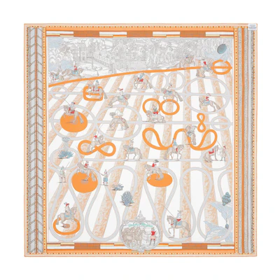 (Women) HERMES Passades et Serpentines Double-sided Scarf Orange/White/Blue Women. H903688S-01