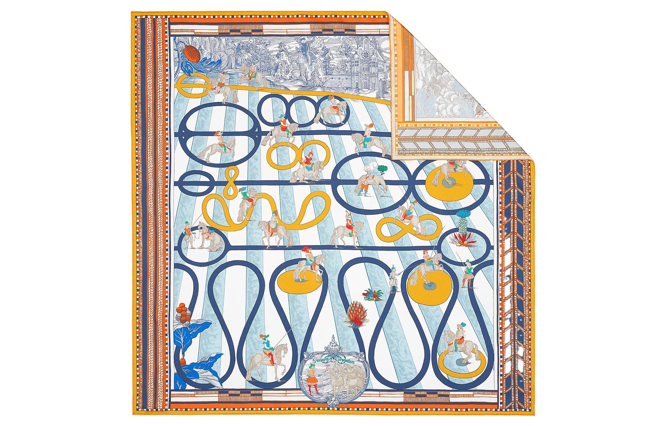 (Women) HERMES Passades et Serpentines Double-sided Scarf Orange/White/Blue Women. H903688S-01 圖 3