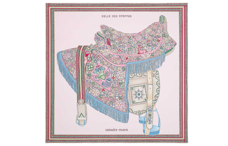 (Women) HERMES Pastel Pink Prairie Saddle Silk Scarf H003682S-08