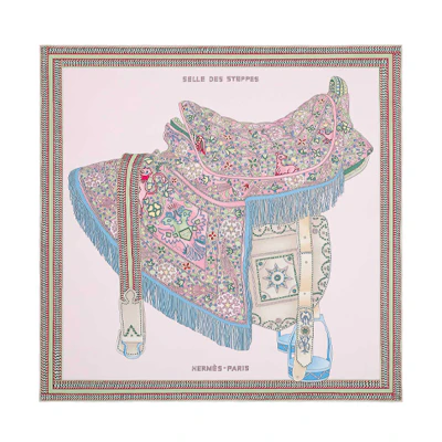 (Women) HERMES Pastel Pink Prairie Saddle Silk Scarf H003682S-08