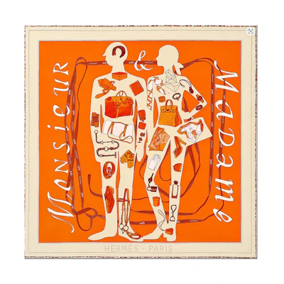 (Women) HERMES Patterned Silk Scarf Orange for Women H982355sv04