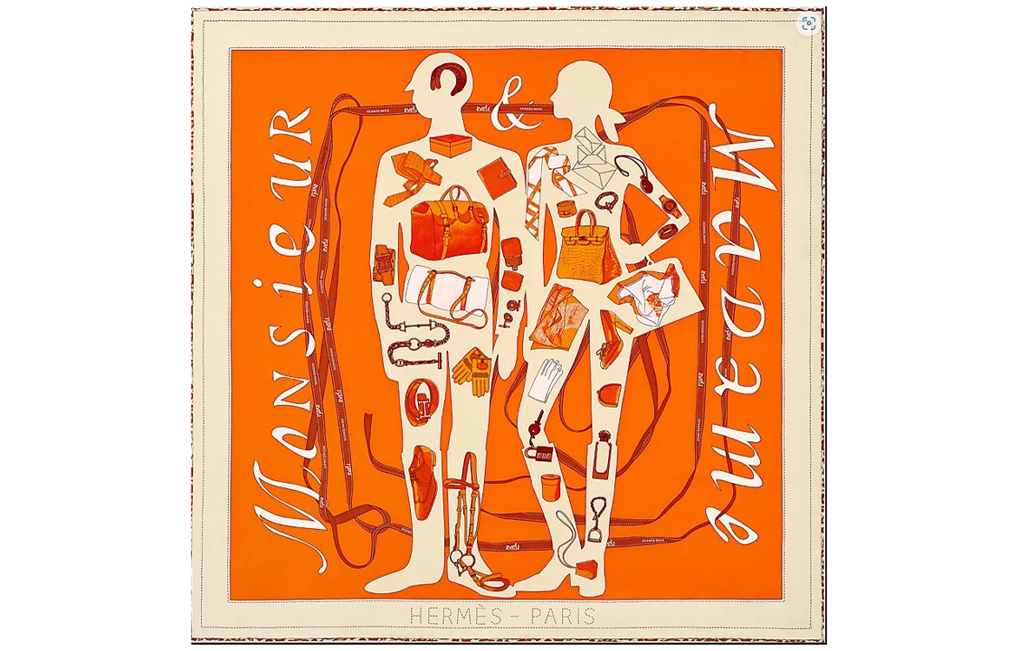 (Women) HERMES Patterned Silk Scarf Orange for Women H982355sv04 圖 2