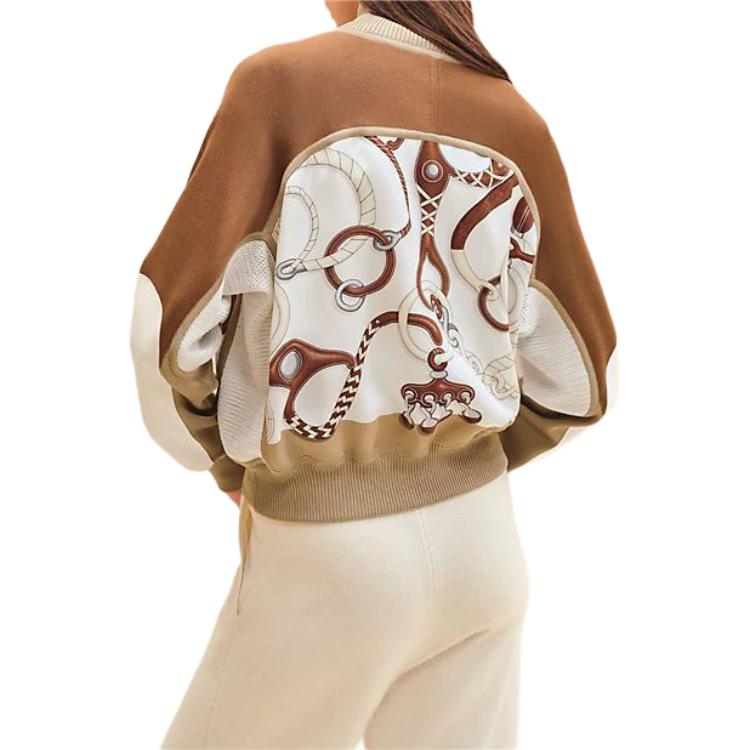 Shop (Women) HERMES Pearl White Zip-Up Long Sleeve Jacket with Printed Design H4E2824DVTL34