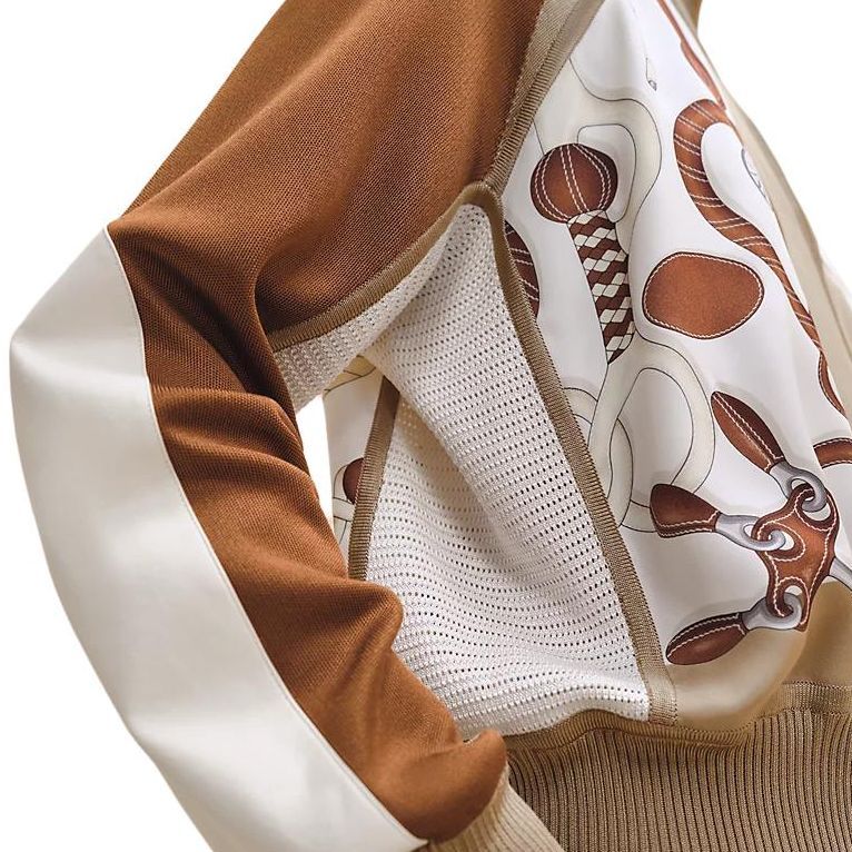 Purchase (Women) HERMES Pearl White Zip-Up Long Sleeve Jacket with Printed Design H4E2824DVTL34