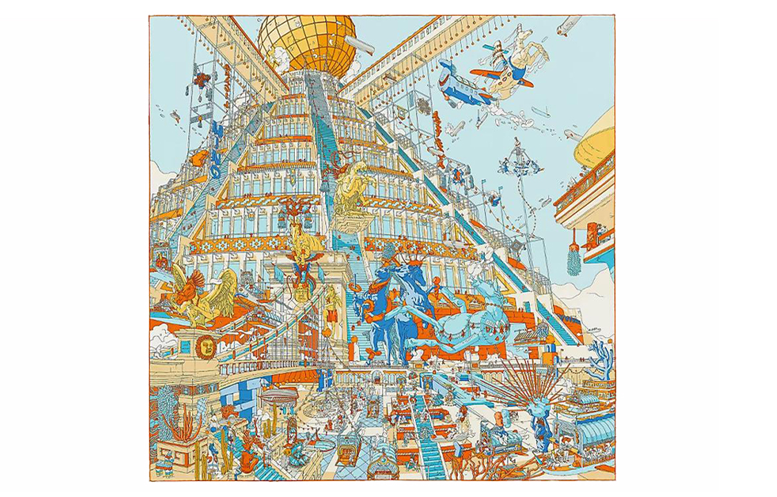 (Women) HERMES Pegasus Legend 90 Silk Scarf for Women - Orange/Blue H003517S-13 圖 2