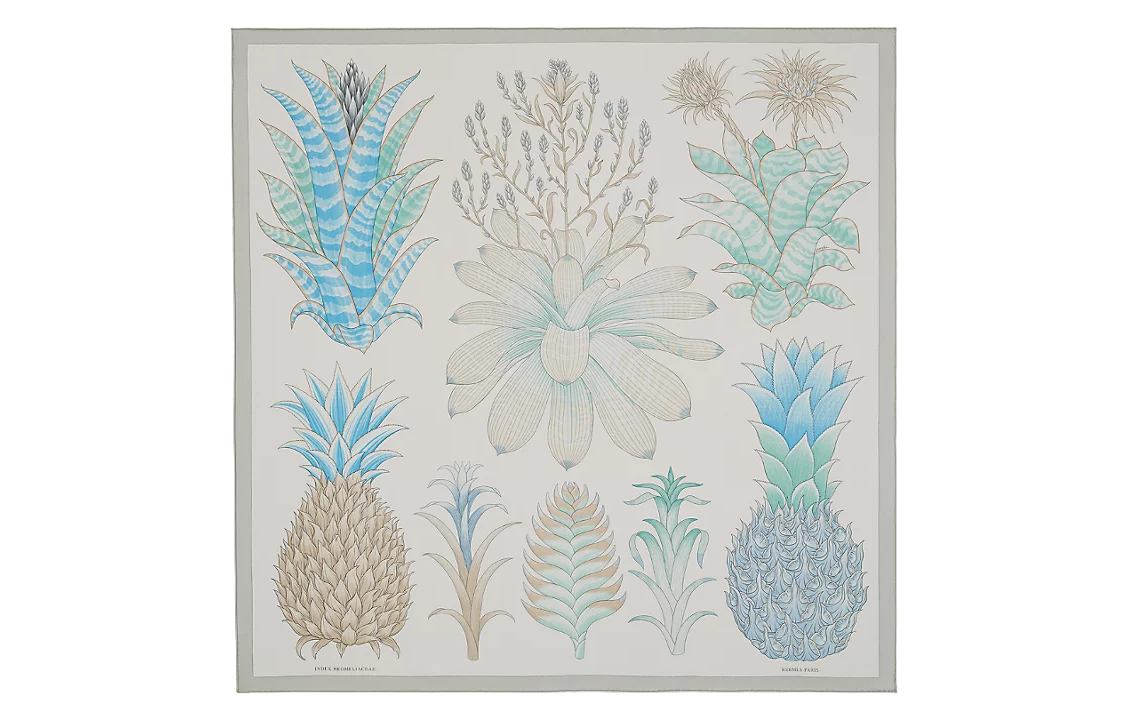 (Women) HERMES Pineapple Catalog Silk Scarf 90x90cm Gray  Accessory H003801S-06