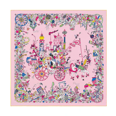 (Women) HERMES Pink "Carnaval des Oiseaux" 90 Silk Scarf H002899S-12