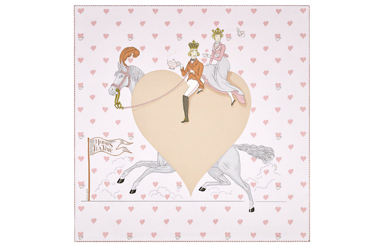 (Women) HERMES Pink Silk Scarf for Women - Afternoon Tea Design. H983782S-01