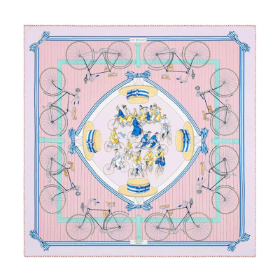 (Women) HERMES Pink Silk Scarf for Women with Bicycle Design. H983866S-02