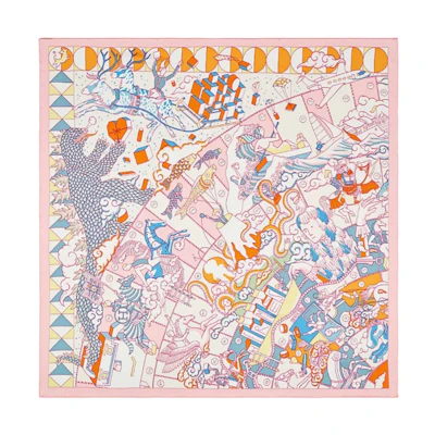 (Women) HERMES Pink Silk Scarf with Epic Details. H983793S-13
