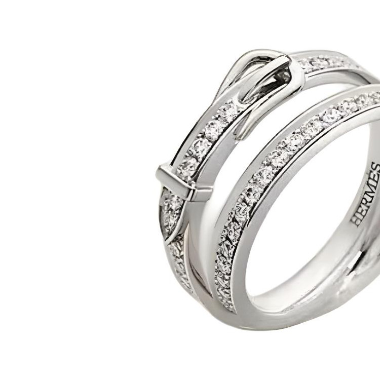 Lookbook (Women) HERMES Platinum Double Ring Silver Fully Paved Jewelry H124607B 00051