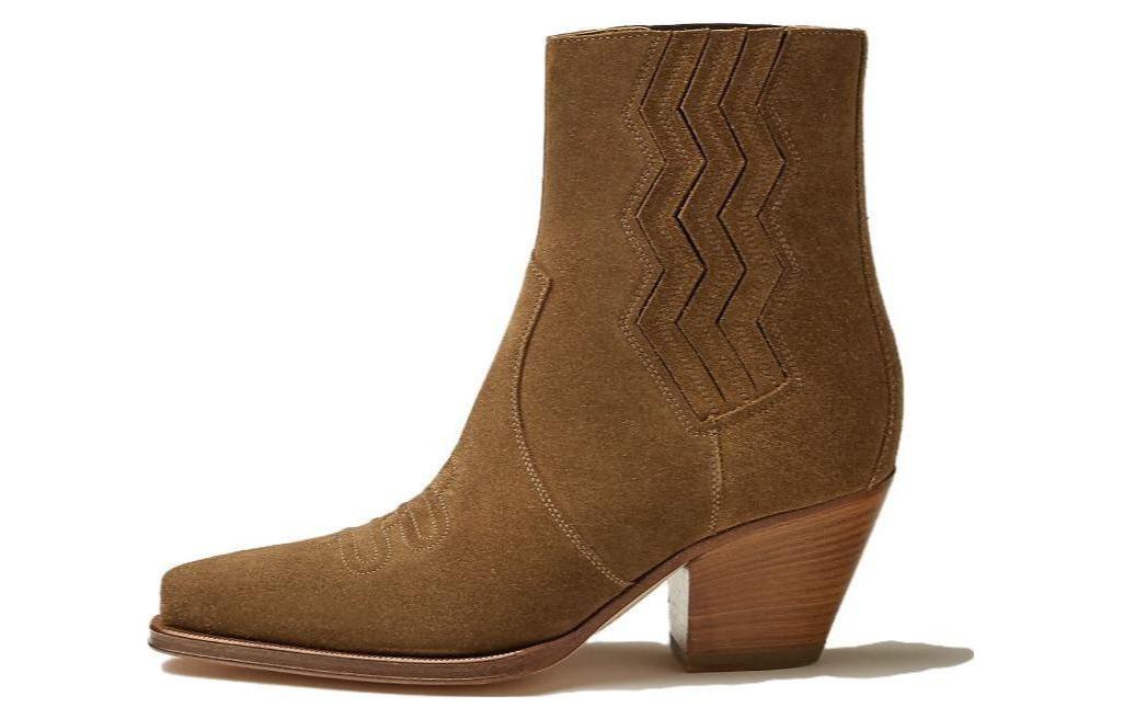 (W) HERMES Pointed Toe Ankle Boot 'Khaki Calfskin'