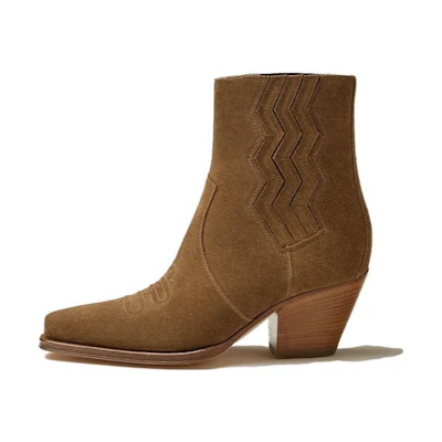 (W) HERMES Pointed Toe Ankle Boot 'Khaki Calfskin'