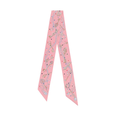 (Women) HERMES Polka Dot Twilly Silk Scarf Ribbon Rose Pink for Women. H063871S-05