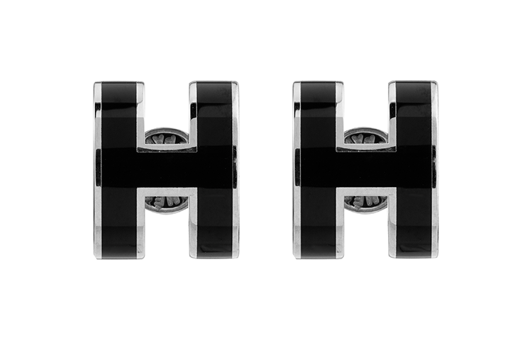 (Women) HERMES Pop H Black & Silver Enamel Earrings H608001FP03 圖 2