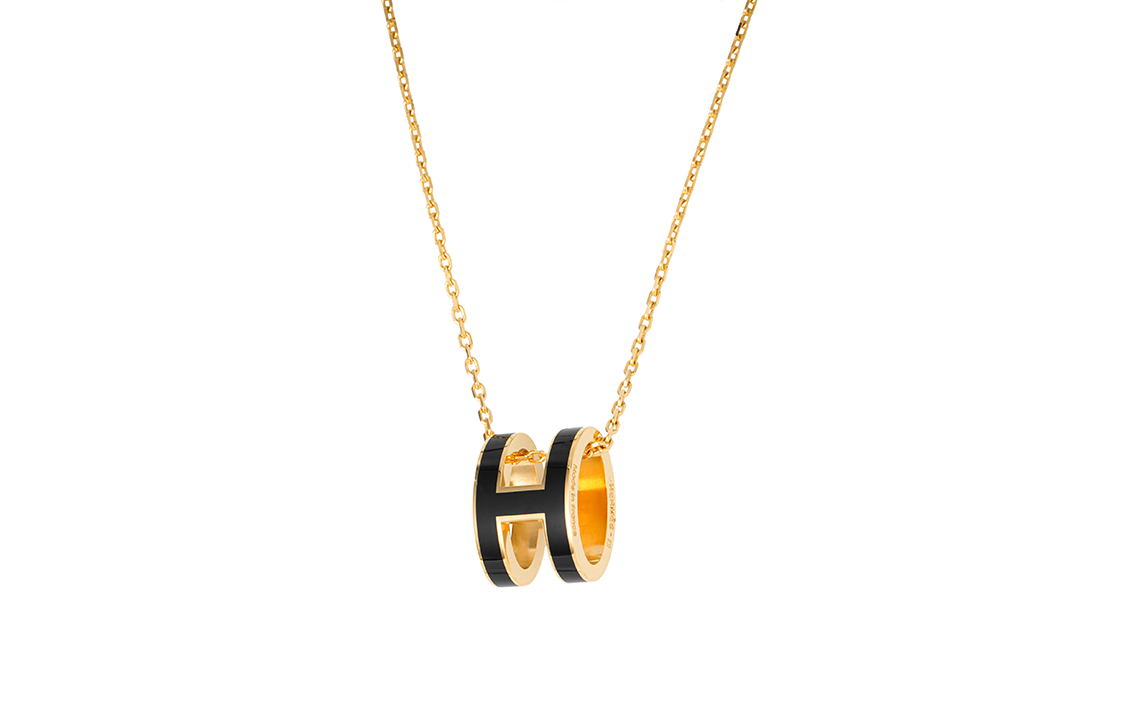 (Women) HERMES POP H Black Alloy Pendant Necklace Gold Chain () H147991F03