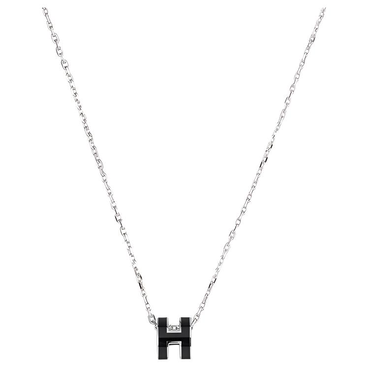 (Women) HERMES Pop H Black Pendant Necklace Silver Chain for Women H147992FP03