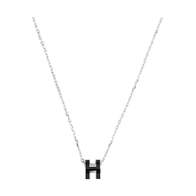 (Women) HERMES Pop H Black Pendant Necklace Silver Chain for Women H147992FP03