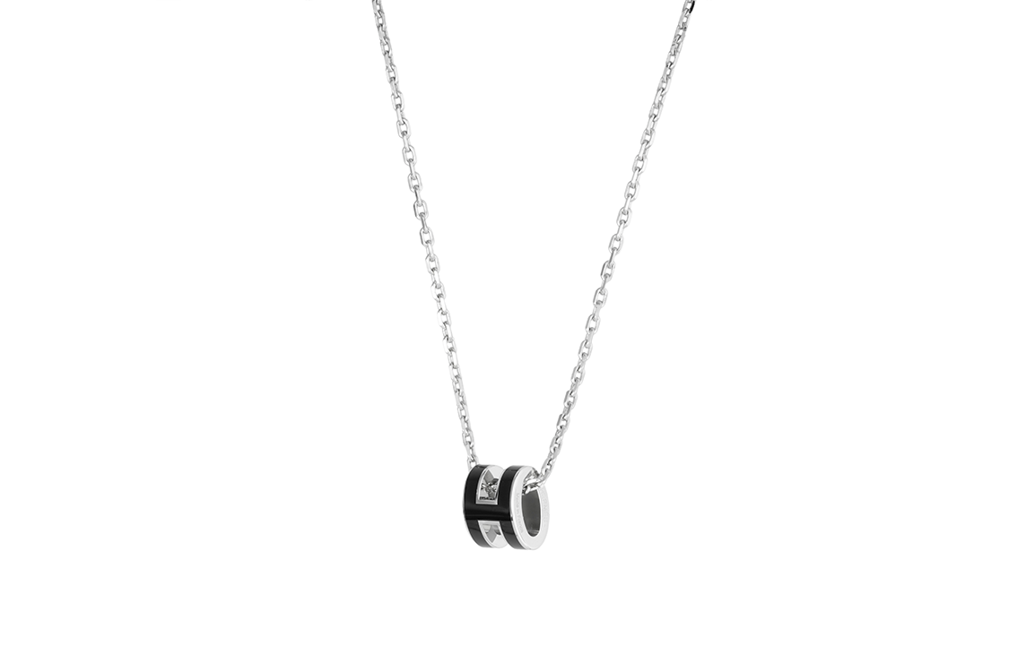 (Women) HERMES Pop H Black Pendant Necklace Silver Chain for Women H147992FP03 圖 3