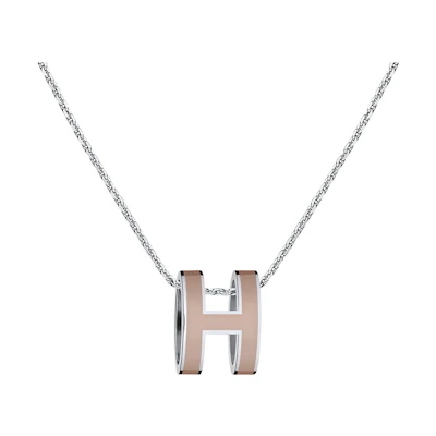 (Women) HERMES Pop H Brown Pendant Metal Necklace for Women Silver Chain H147991-FP55