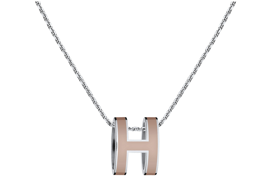 (Women) HERMES Pop H Brown Pendant Metal Necklace for Women Silver Chain H147991-FP55 圖 2