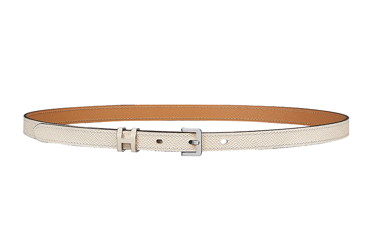 (Women) HERMES Pop H Epsom Calfskin Belt Women Silver Buckle Off-White 1.5cm Wide H081087CK100