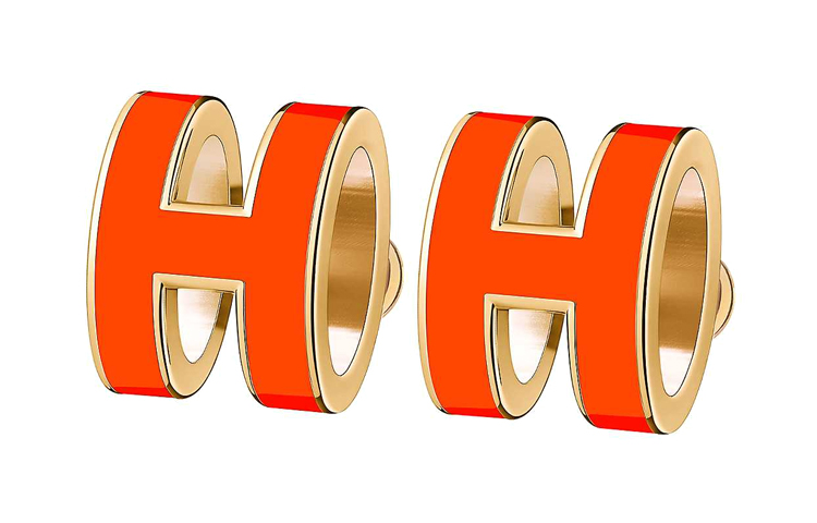 (Women) HERMES Pop H Mini Earrings Graffiti Orange with Gold Plating. H608001F-1B