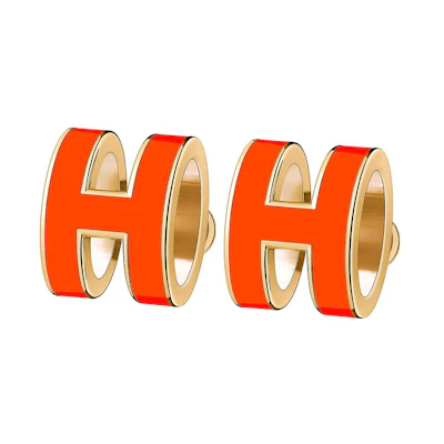 (Women) HERMES Pop H Mini Earrings Graffiti Orange with Gold Plating. H608001F-1B