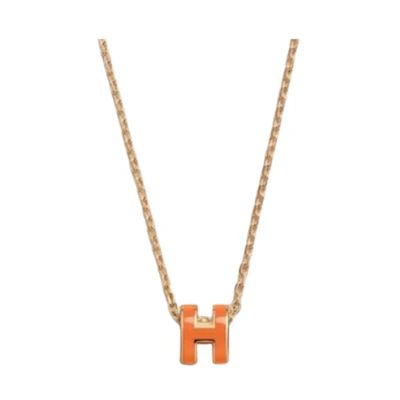 (Women) HERMES Pop H Mini Logo Pendant Necklace - Orange/Black/White/Gray/Blue/Pink/Red/Rose Gold 106510689