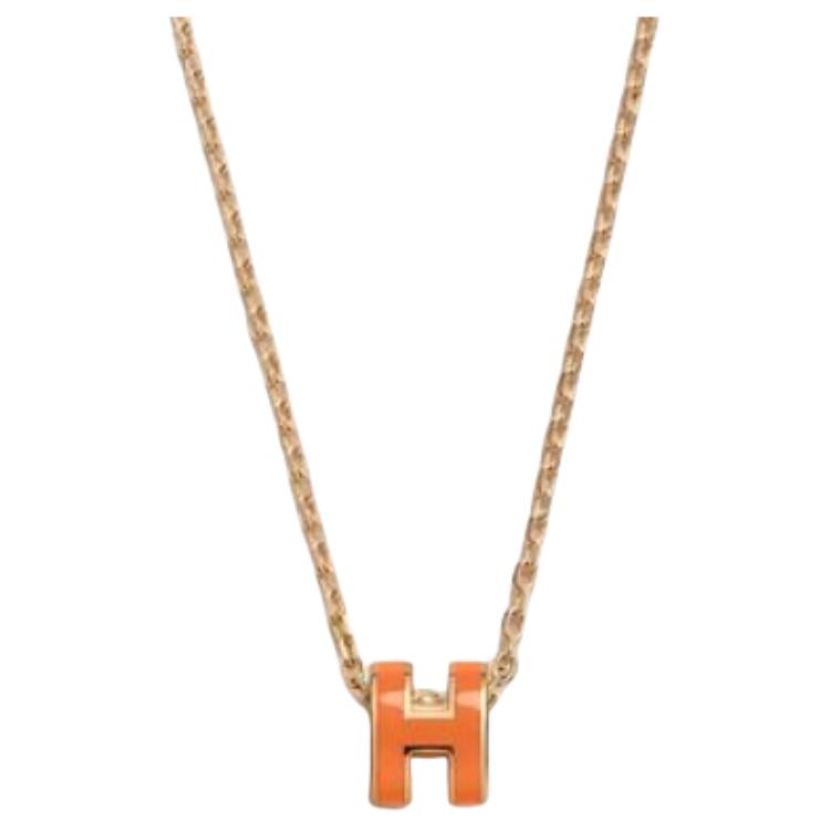 (Women) HERMES Pop H Mini Logo Pendant Necklace -  Orange/Black/White/Gray/Blue/Pink/Red/Rose Gold 106510689 圖 2