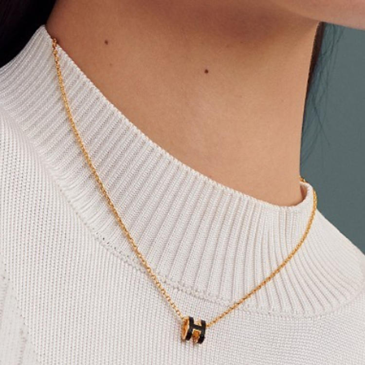 (Women) HERMES Pop H Mini Logo Pendant Necklace -  Orange/Black/White/Gray/Blue/Pink/Red/Rose Gold 106510689 圖 4