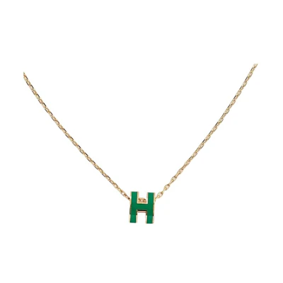 (Women) HERMES POP H Mini Necklace - Luxury 'H' Pendant for Women in Peacock Green. H147992F-83