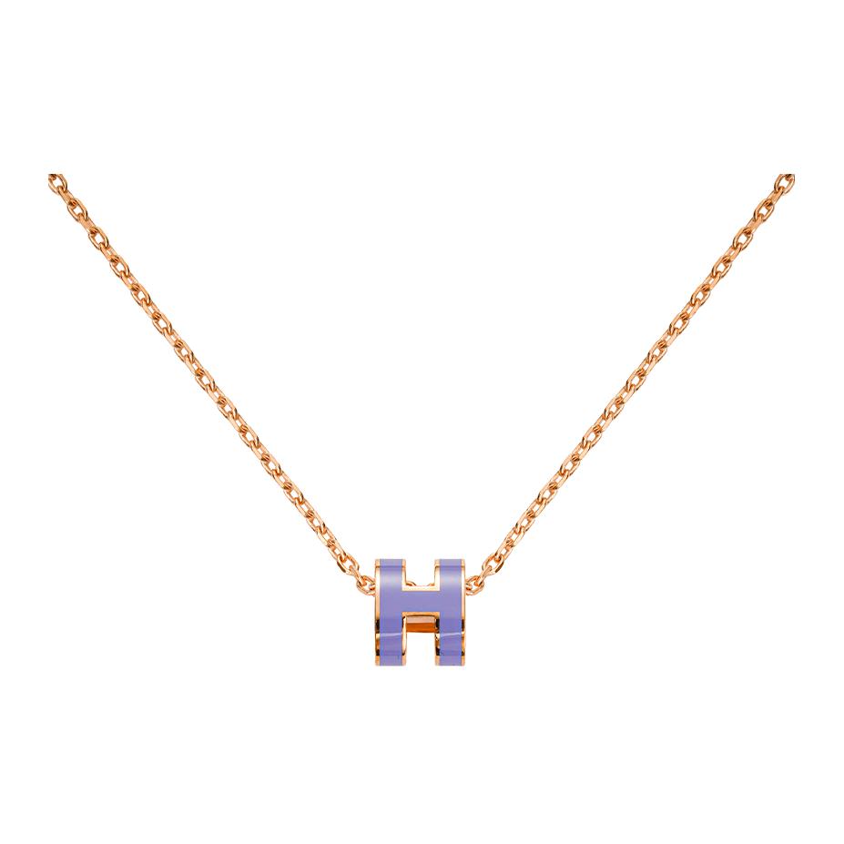 (Women) HERMES Pop H Mini Pendant Necklace Rose Gold Lilac Purple  Jewelry. H147992FO11
