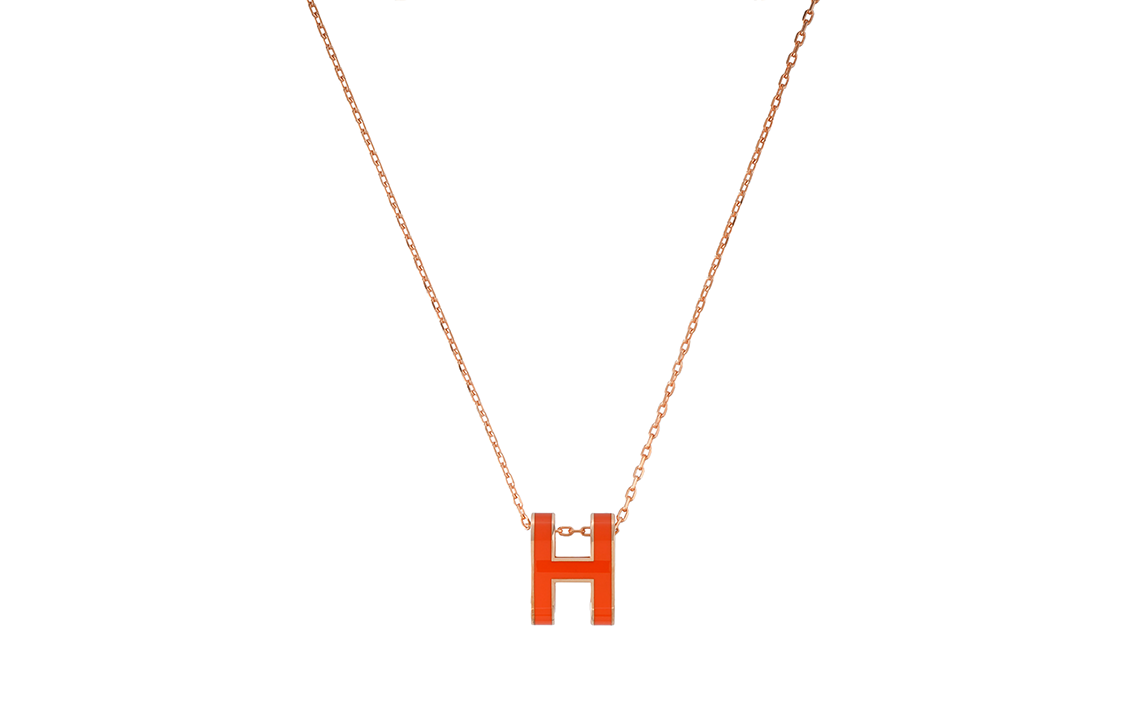 (Women) HERMES POP H Orange Graffiti Pendant Necklace Gold-Plated Rose Gold Chain H147991FO1B
