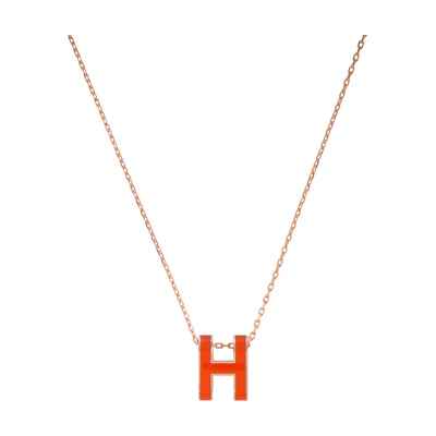(Women) HERMES POP H Orange Graffiti Pendant Necklace Gold-Plated Rose Gold Chain H147991FO1B