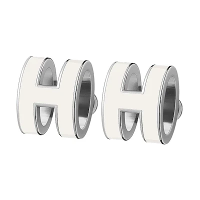 (Women) HERMES Pop H Palladium-Plated Earrings Women’s White Silver-Inlay H608001FP49