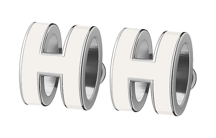 (Women) HERMES Pop H Palladium-Plated Earrings Women’s White Silver-Inlay H608001FP49 圖 2