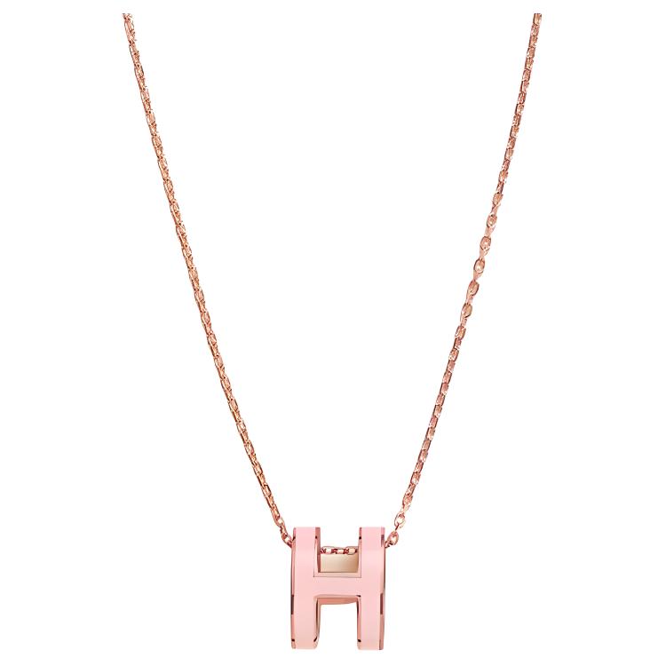(Women) Hermes POP H Pendant Necklace Candy Pink Enamel for Women Rose Gold Chain H147991FO85