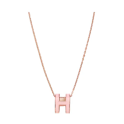 (Women) Hermes POP H Pendant Necklace Candy Pink Enamel for Women Rose Gold Chain H147991FO85
