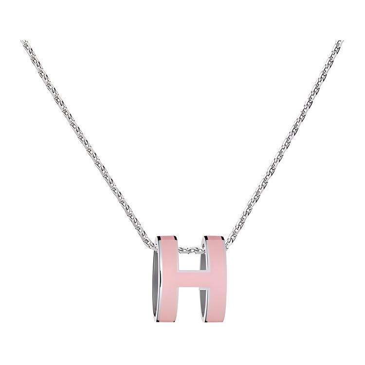 (Women) HERMES POP H Pendant Necklace for Women - Sakura Pink Alloy, Silver Chain H147991FP59